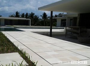 classic white stone installed for pool terrace 
