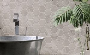 mosaic ceramic with hexagon for wall cladding in bathroom